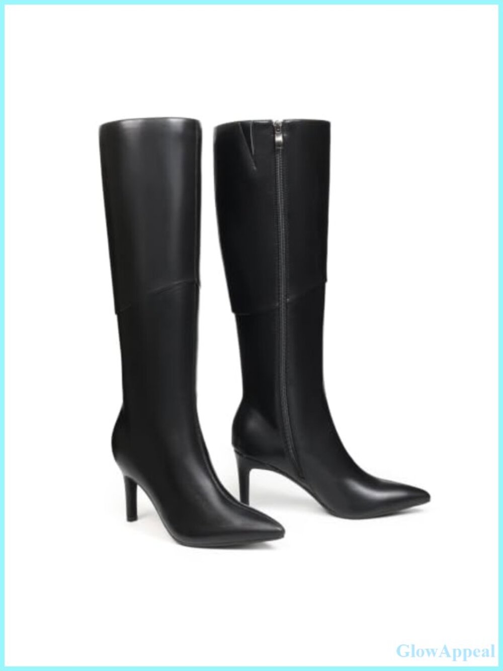 Kitten Heel Pointed Toe Knee High Boots Faux Leather Side Zip Tall Boots